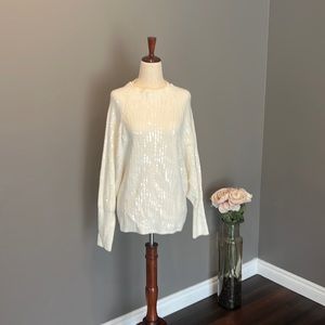 Cream  sequined dolman sleeve Express sweater